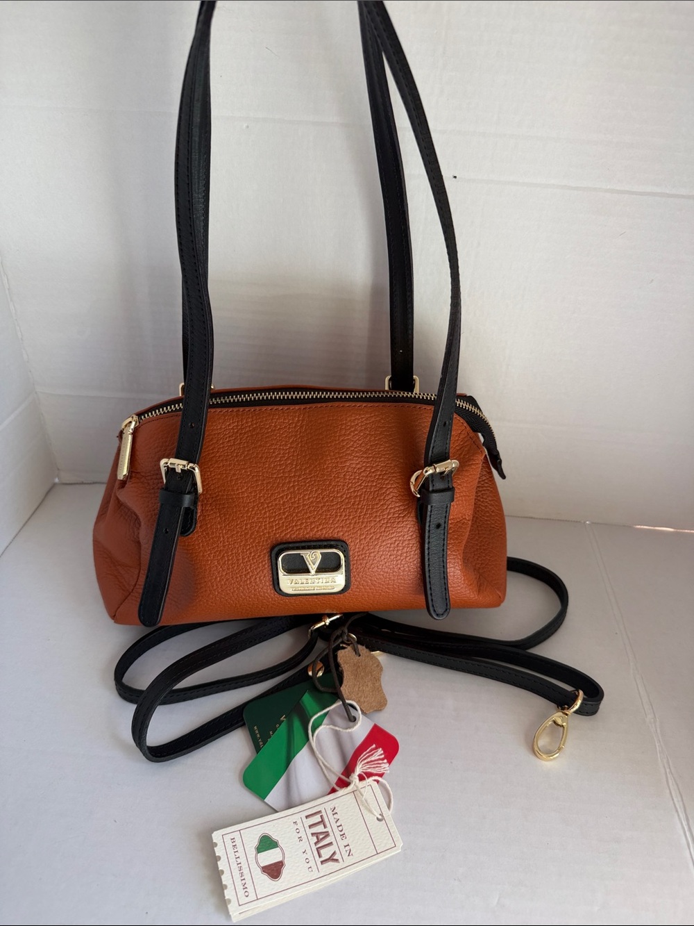 Valentina made in Italy Orange Leather Shoulder Crossbody bag